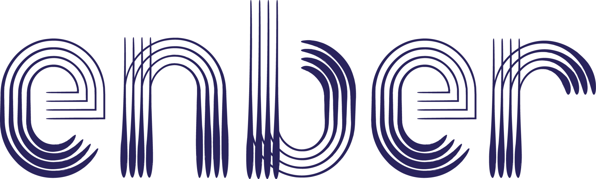 Enber logo in blauwe strepen letters