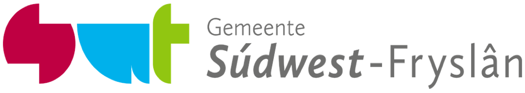 Gemeente Súdwest-Fryslân logo tekst met icoon roze blauw groen