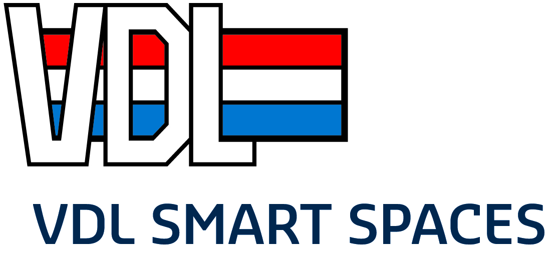 Logo VDL smart spaces wit rood blauw