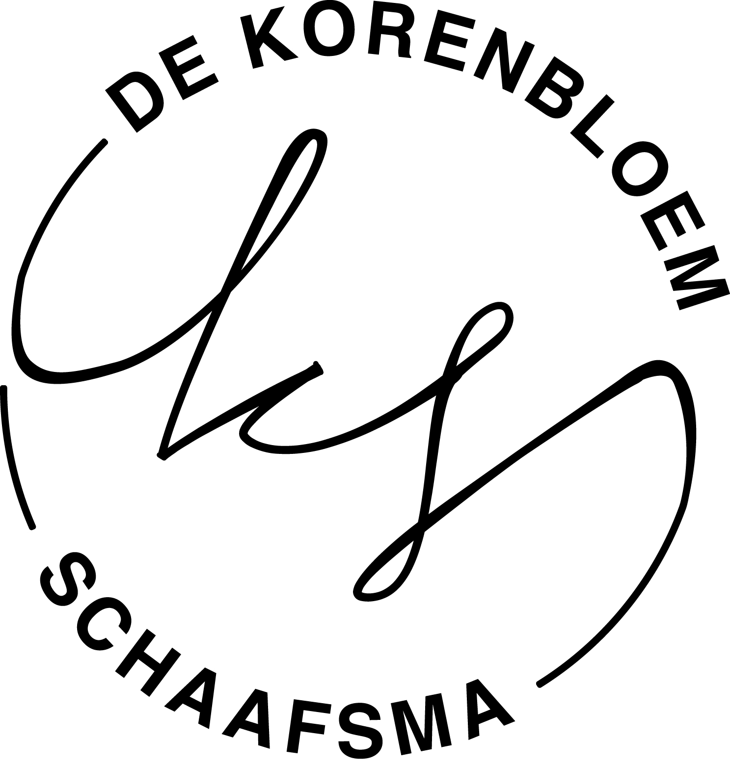 Banketbakkerij de Korenbloem & Schaafsma logo zwart wit rond